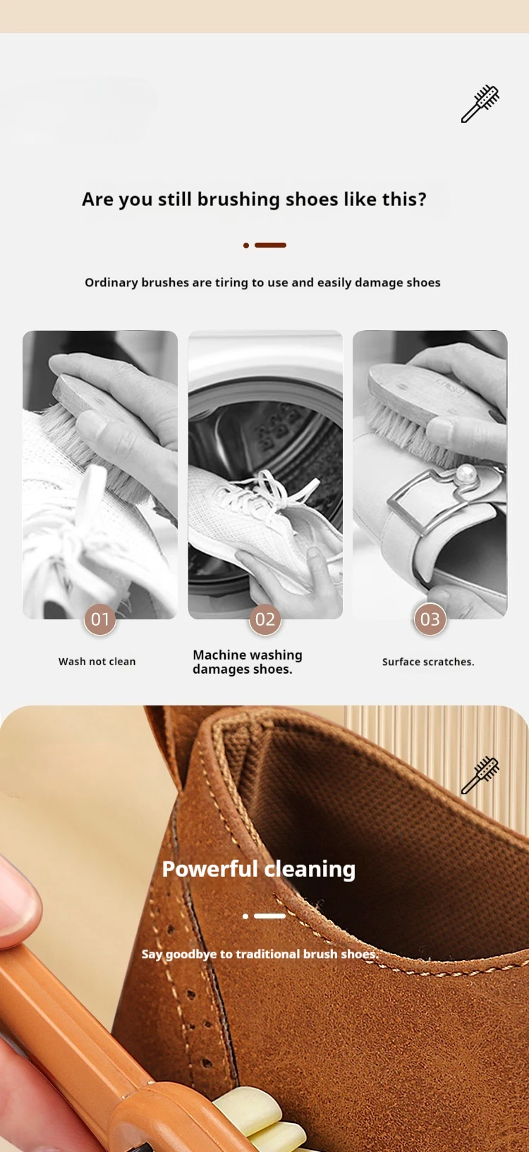 Doppelseitige Schuhbürste aus Wildleder, Fleckenentfernung für Sneaker, Reinigung, langer Griff, Gummi-Schuhbürste, Schuhe, Wildlederpflege, Schuhbürste – Detail 3