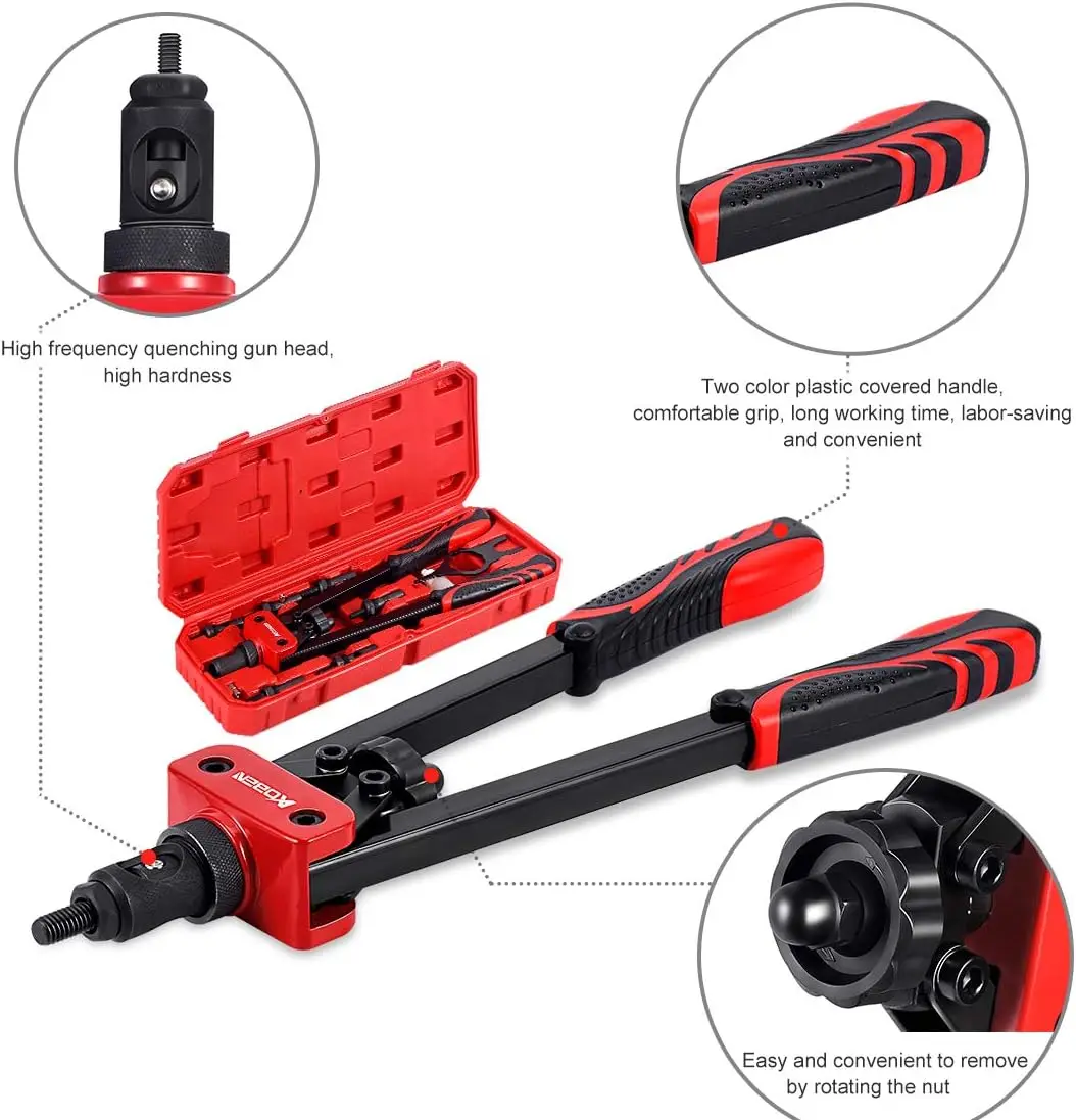 Rivet Nut Tool Professional Hand Rivet Nut Setter Kit 14" Labor-Saving and Compact Design Including 6 Interchangeable