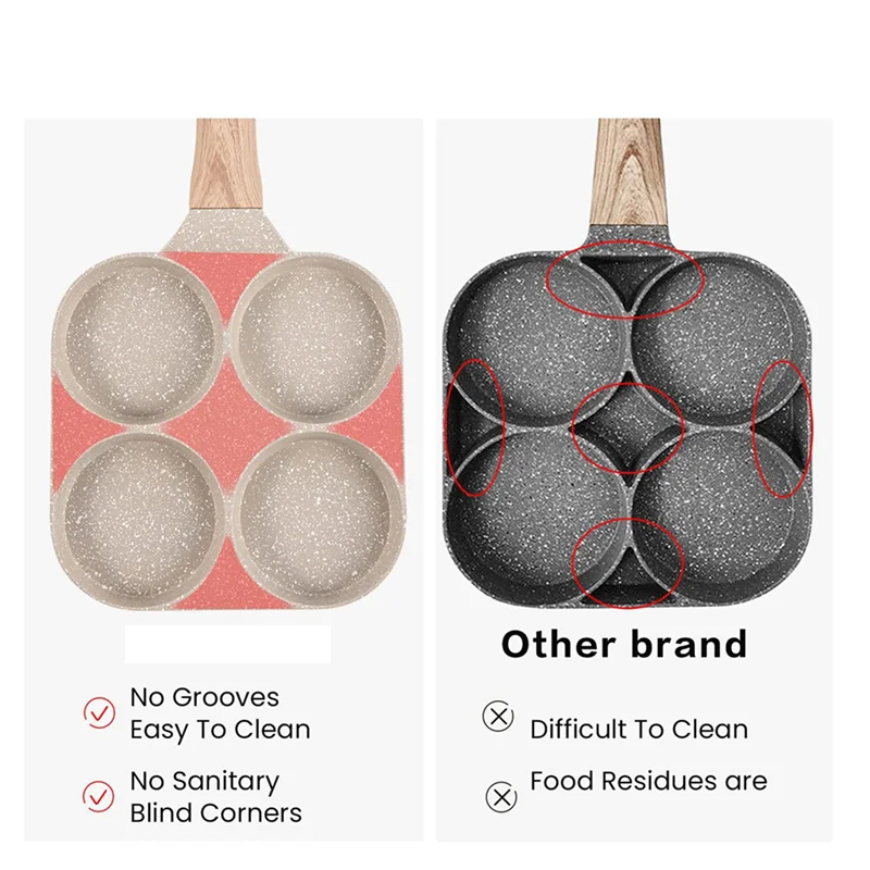 AT21-2X Egg Pan Omelette Pan, 4-Cup Nonstick Egg Frying Pan, Egg Cooker Pan Egg Skillet For Breakfast, Pancake, Plett