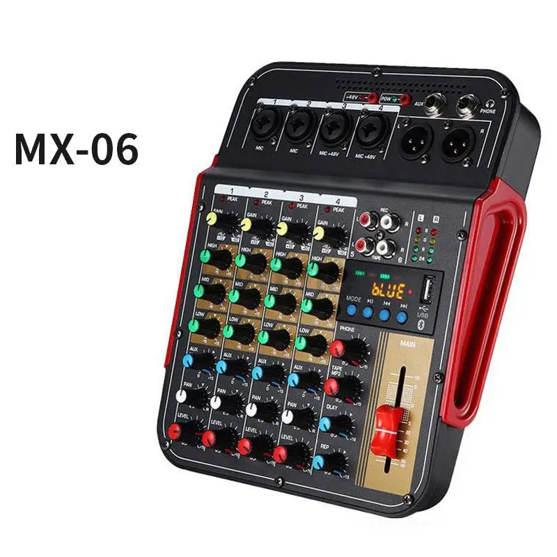 

Wireless 6 Channel Audio Mixer Portable Mixing Console USB Interface 48V Phantom Power Audio Mixing Amplifier With Effects