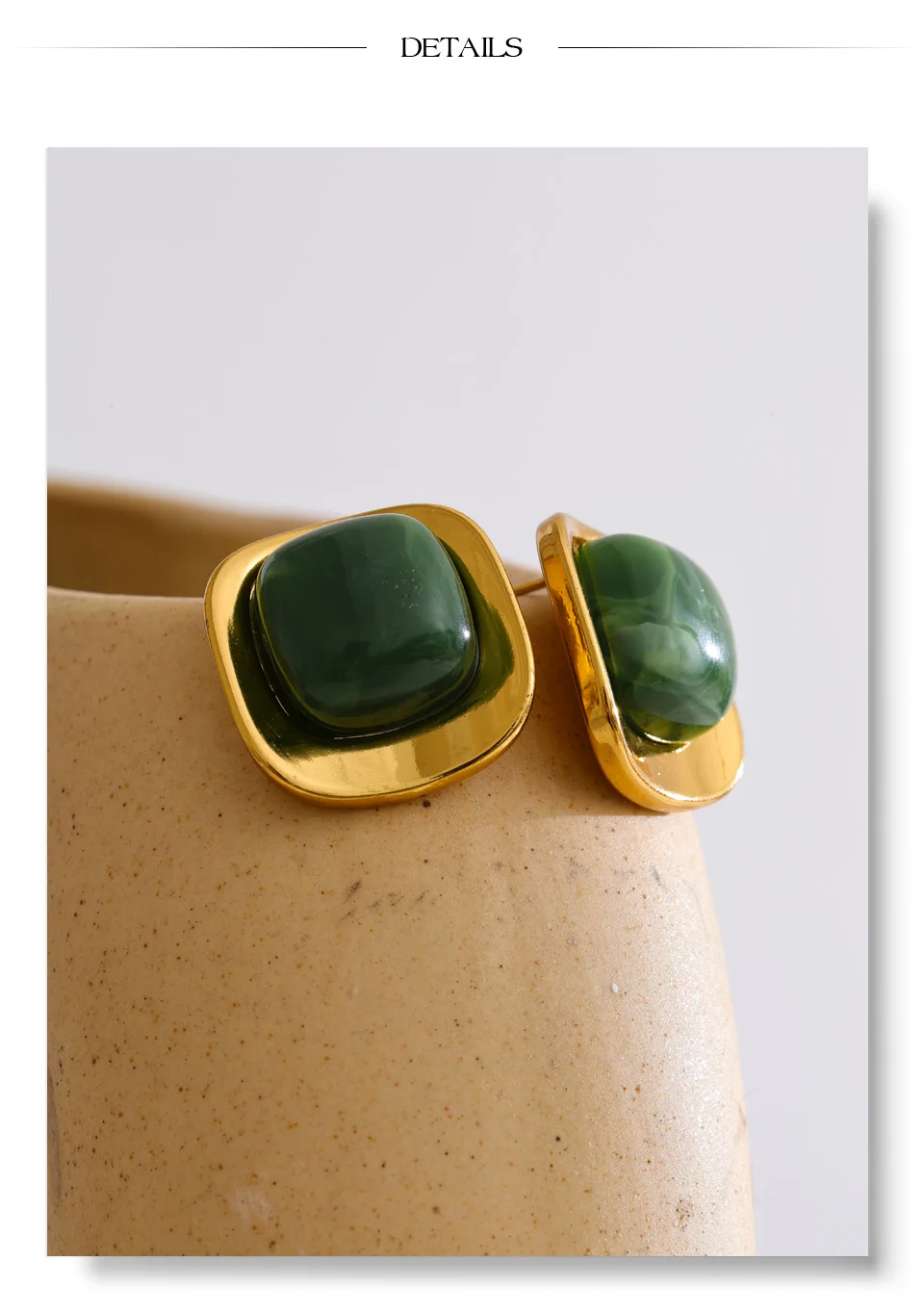 Yhpup White Green Resin Square Stud Earrings 18K Golden PVD Plated Stainless Steel Daily Wear Trending Jewelry Wholesale_voghion.com