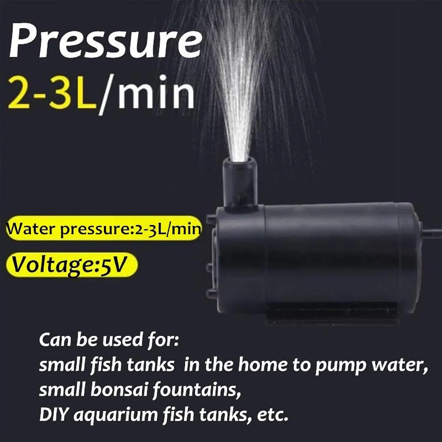 Description Picture 3 of itemDC 3-5V USB Micro Submersible Mini Low Noise Brushless Water Pump for Aquariums Fish Tank Pond Fountain Hydroponics Garden