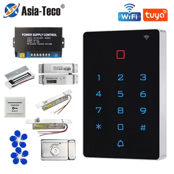 방수 와이파이 Tuya 앱 백라이트 터치 125khz RFID 카드 액세스 제어 키패드 키트, WG26 출력 알람 관리 카드 지원