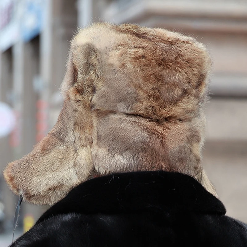 Gruby ciepły Bomber kapelusz mężczyźni prawdziwe futro z królika Earflap traper rosyjski czapka mężczyzna Plus rozmiar czapki zimowe dla mężczyzn narciarski rosyjski kapelusz