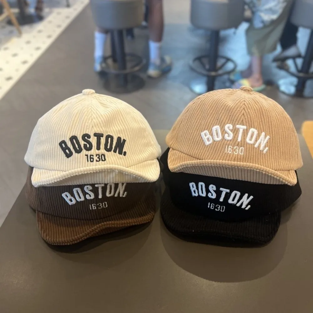 Corduroy Breathable Kids Cap with Embroidery Design