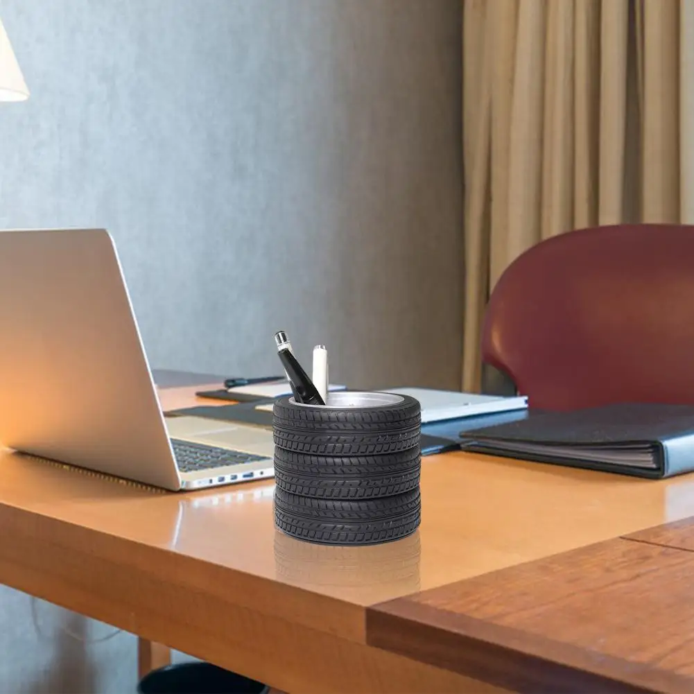 

Workspace Decoration Realistic Tire Shaped Pen Holder for Desk Stationery Durable Car Tire Pencil Holder for Office Decor Black