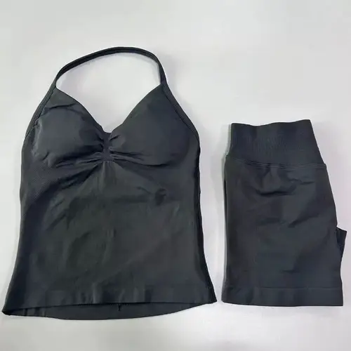 Sexy Halter Neck Beautiful Back High Waist Peach Sports Bras Shorts Suit Pilates Gathering Yoga Vest Training Fitness Bra Sets - Image 4