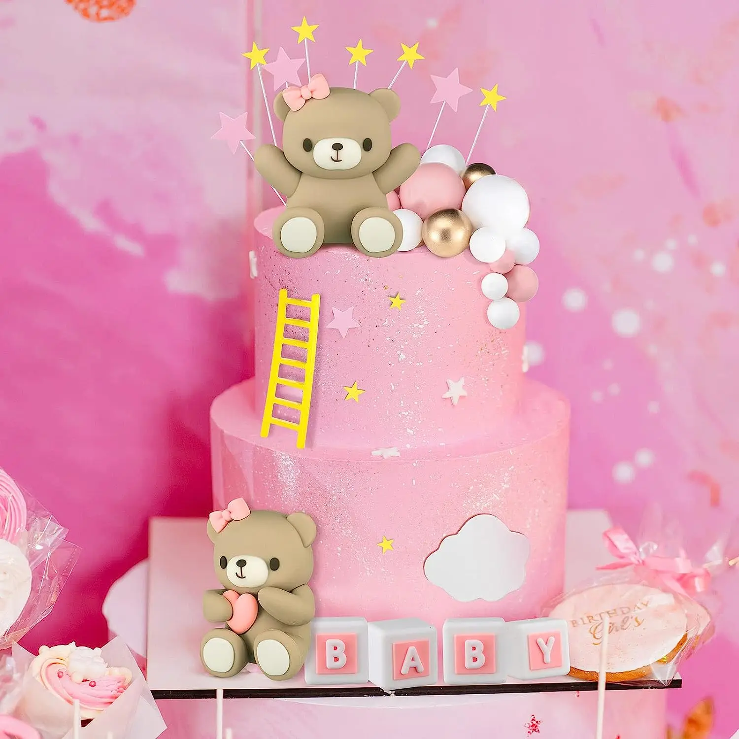

Teddy Bear Cake Decorations Teddy Bear Cake Toppers Baby Boy Girl 1st Birthday Cupcake Topper Babyshower Gender Reveal Decor