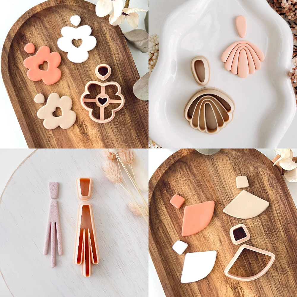 Polymer clay cutter 2Pcs Dangle Ethnic Sector Scalloped shape Imprint Style Flower earrings