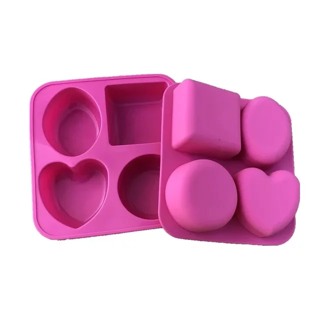 1PC 4 Cavity Soap Molds Round Oval Heart Square Shape Handmade Soap Cake Baking Mold Soap Making Tools Color Random