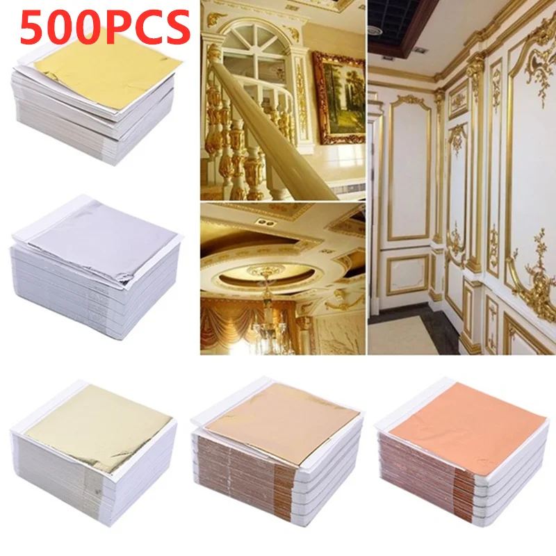 

500 Sheets Imitation Gold Silver Foil Paper Leaf Gilding DIY Art Craft Paper Birthday Party Wedding Cake Dessert Decorations