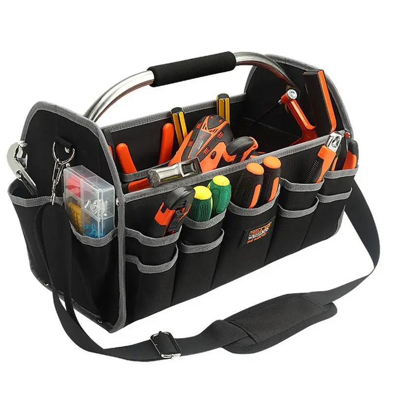 

Portable Tool Bag Tool Bags for Electricians Wide Mouth Electrician Open Top Tool Tote Pocket Heavy Duty Tool Bin with Handle