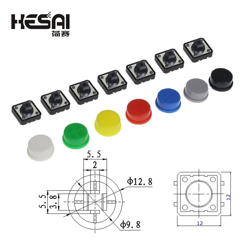 100Set Keycap Tactile Push Button Switch Momentary 12*12*7,3 MM Micro Switch Button arduino Assorted Kit für Arduino Raspberry Pi – Detail 3