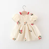Summer New Girl's Dress Cute Bubble Sleeves Embroidered Cotton Skirt Comfortable Children's Clothing Suitable for 0-3 Years Old 2