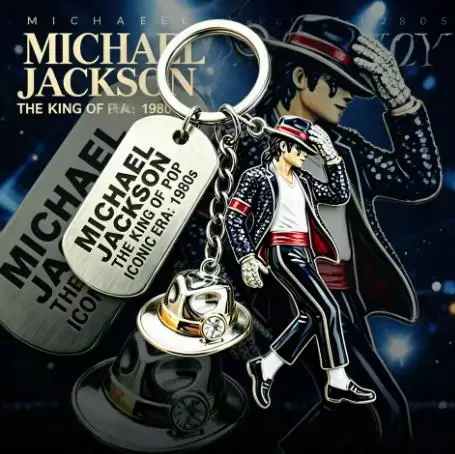 Portachiavi Michael Jackson, Elvis Presley 2026, portachiavi con ciondolo classico del Re della Danza, portachiavi alla moda del cantante - immagine 3