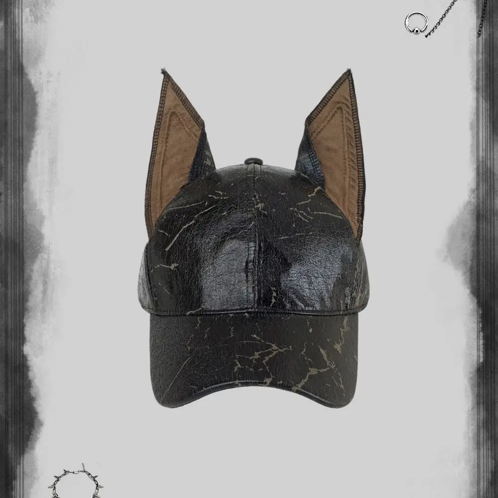Modische Punk-Dobermann-Ohren Baseballkappen, verstellbare PU-Leder-Nietenmützen, Y2K Spice Girl Sonnenschutzhüte für Männer und Frauen – Detail 5