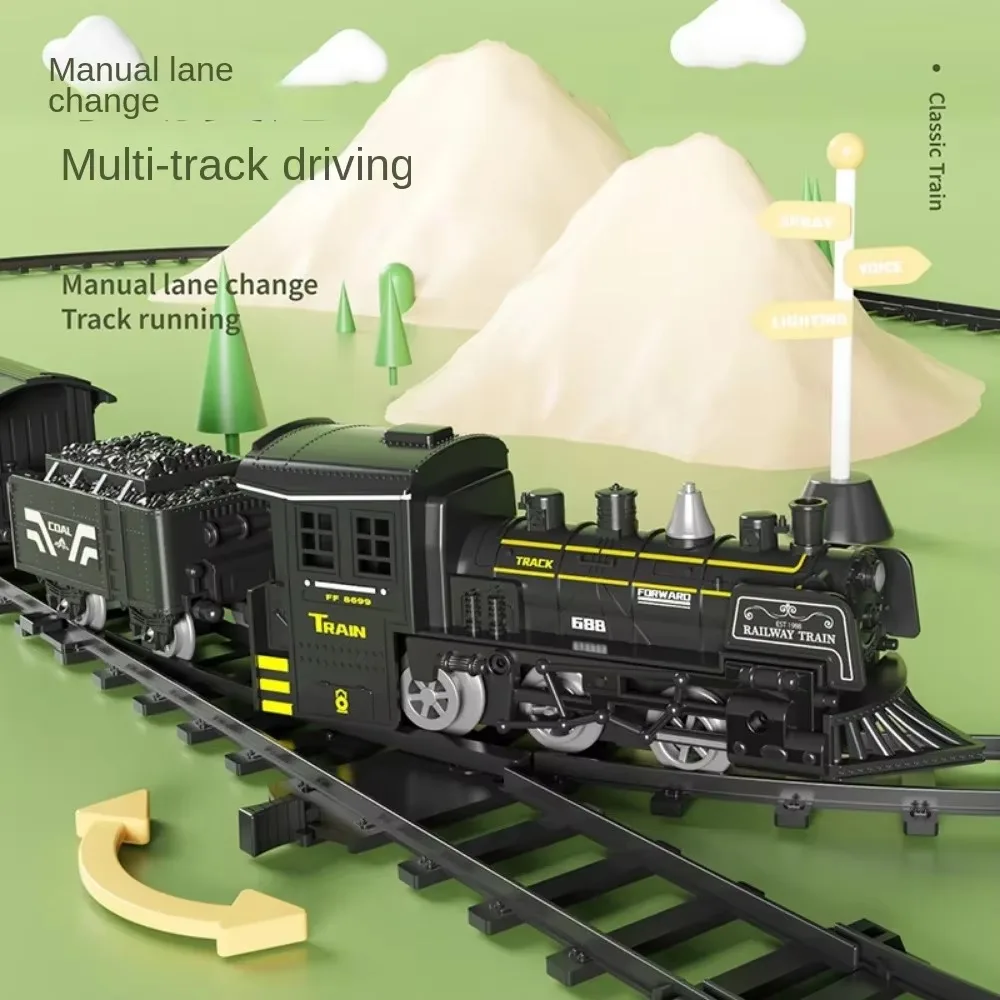 Simulation Electric Steam Train Model Toy Classical Railway with Smoke Track Children's Boy Toy Gift