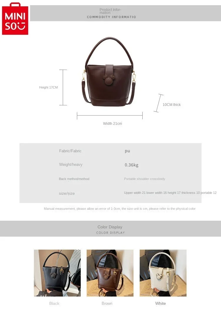 MINISO Disney Mickey Fashion Lock Bucket Bag Women's Vintage Versatile High Quality One Shoulder Crossbody Bag