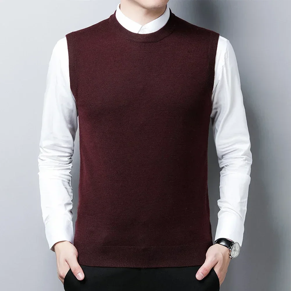 Men's Slim Fit Sleeveless Knitted Wool Elderly Pullover Sweater