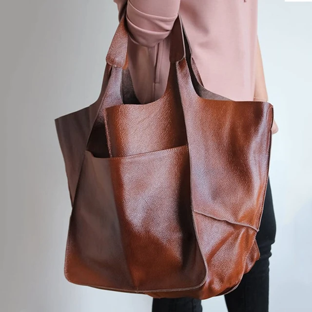 Genuine leather large capacity soft leather bucket bag fashionable tote bag  crossbody girl shoulder bag - AliExpress