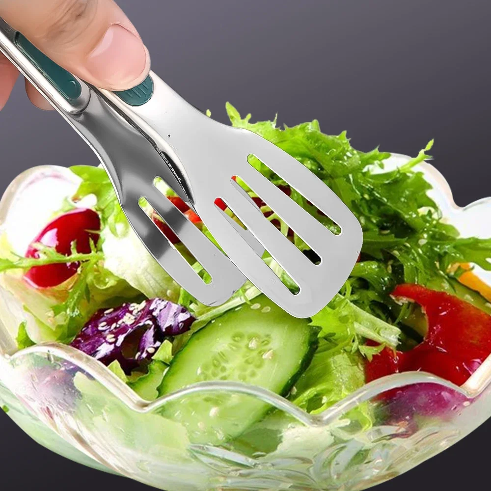 Description Picture 6 of item7/9/12inch BBQ Tongs Silicone Non-Slip Handle Stainless Steel Fried Barbecue Clip Salad Bread Clamp Kitchen Tools Meat Food Clip