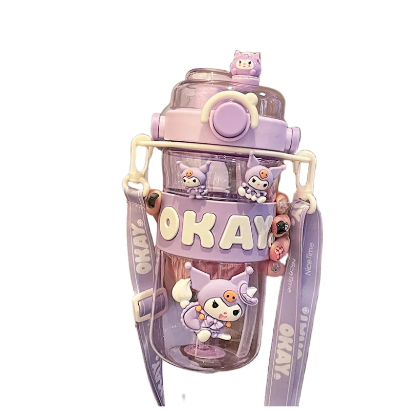 

Портативная кружка для воды Sanrio Kuromi, летняя термостойкая двойная соломенная чашка для девушек, Подарочная большая мультяшная чашка для воды