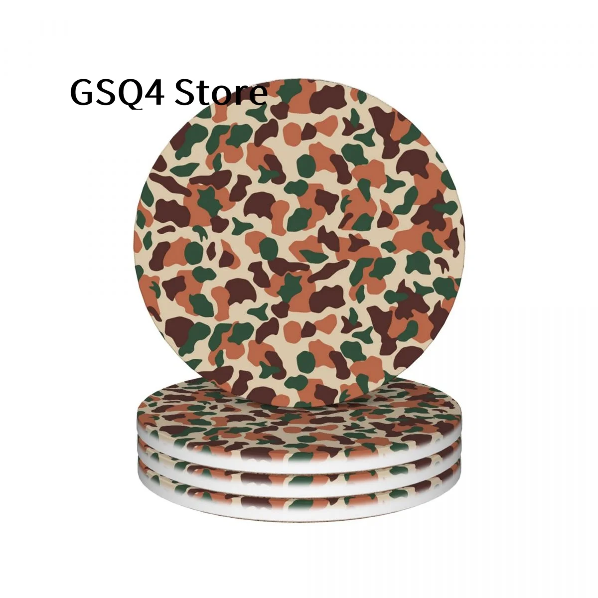 

Camouflage Brown Coasters of Drinks Set of 4 Cup Holders Water Absorbing Ceramic Drinks Coaster for Home Kitchen Decor