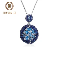 GEM'S BALLET Topaz Jewelry London Blue Topaz Statement Pendant Necklace in 925 Sterling Silver Handmade Double Circle Necklace