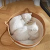 Japanese Pet Cat Bed Round Hand Woven Rattan Cat Beds Summer Cooling Kitten Basket Cotton Rope Cat Scratching Baskets 3