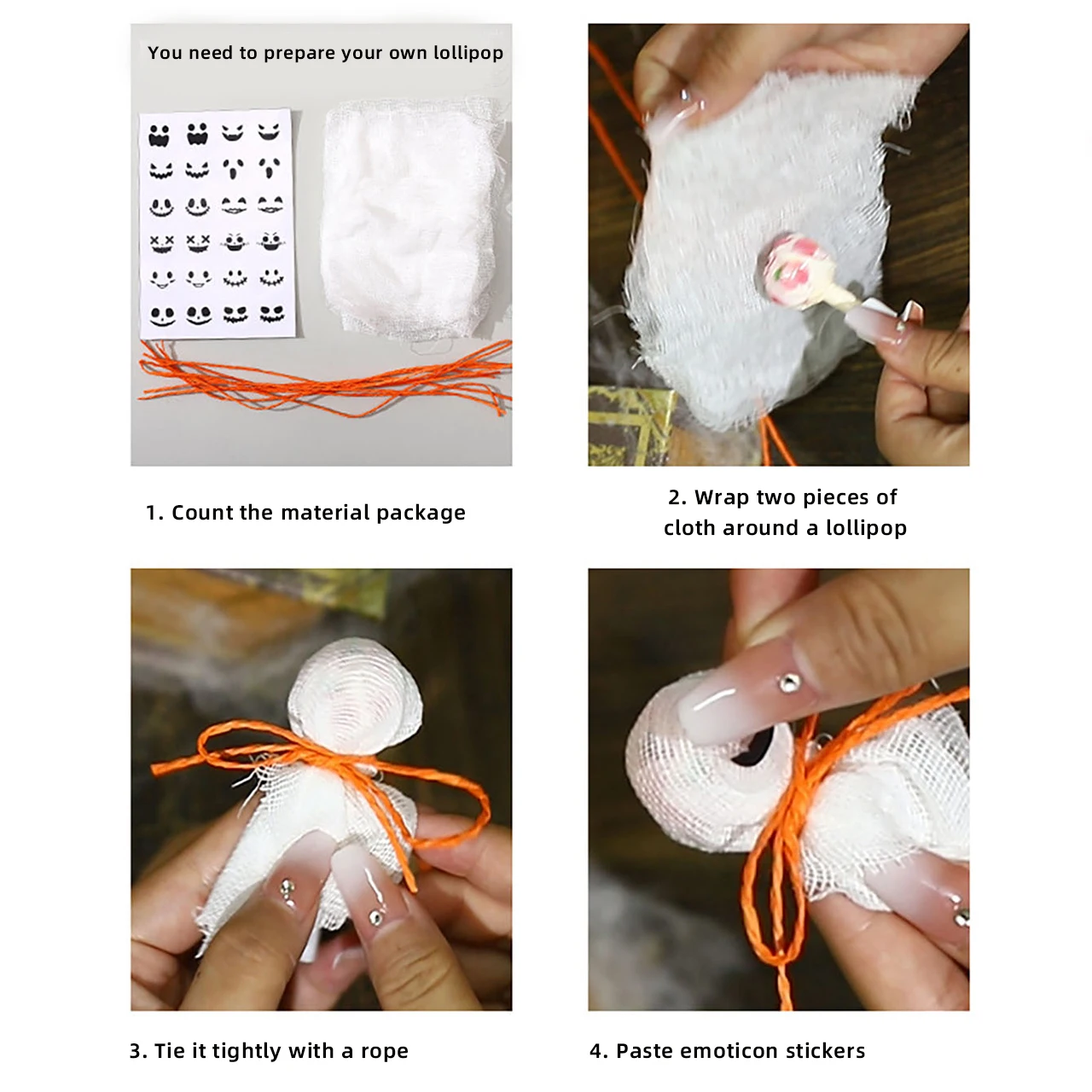 12Pcs Halloween Ghost Pumpkin Lollipop Decoration DIY Candy Packing Cloth with Sticker Decor Kids Gifts Halloween Party Supplies