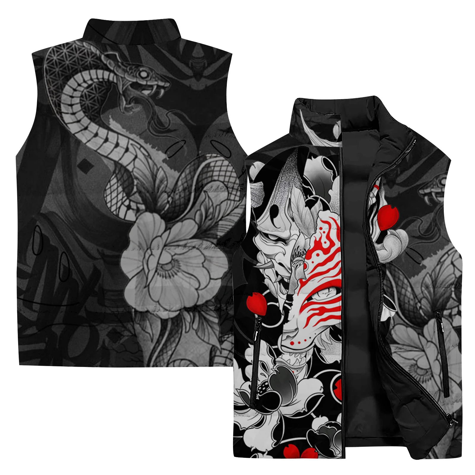 thumbnail image 2 of Chaleco sin mangas para hombre, chaqueta con estampado 3D de medusas de demonio de anime japonés, cortavientos, chaqueta deportiva para exteriores, para fiestas, moda para hombre, 2 of 5