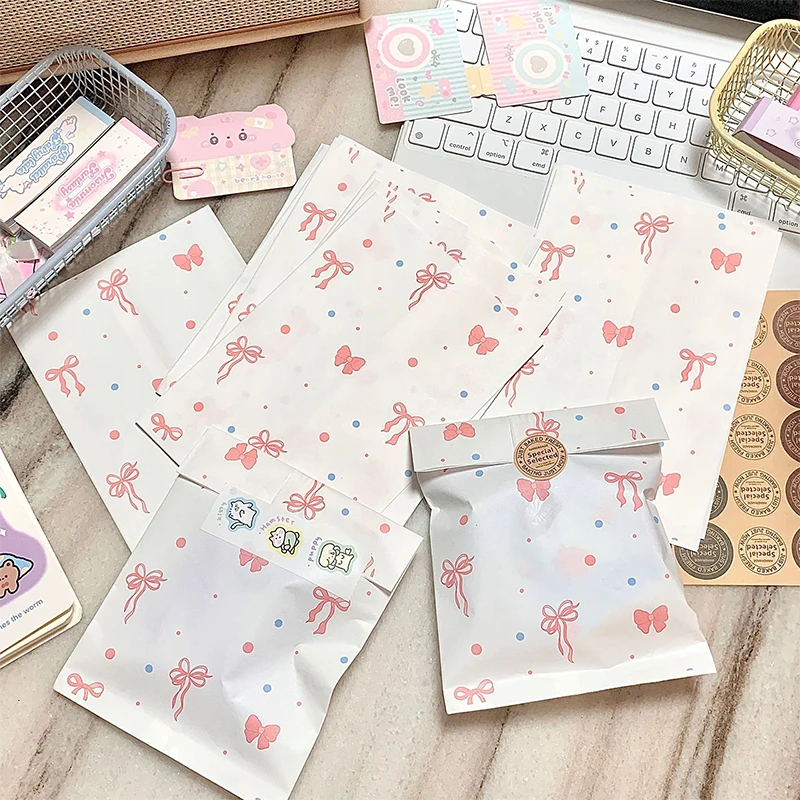 50 Stück rosa Papiertüten mit Schleife und Herz, 12 x 17 cm, niedliche Fotokarten, Schmuckverpackung für handgefertigte Bastelarbeiten, Geschenkverpackungen, Aufbewahrungsbeutel – Detail 2