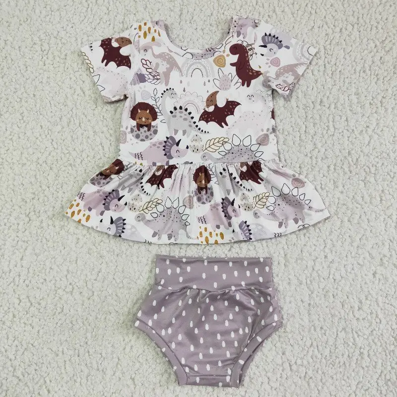 

Little Dinosaur Baby Girl Summer Clouds Clothes Toddler Raindrops Shirt Top Set Children Infant Dots Shorts Bummies Kids Outfit