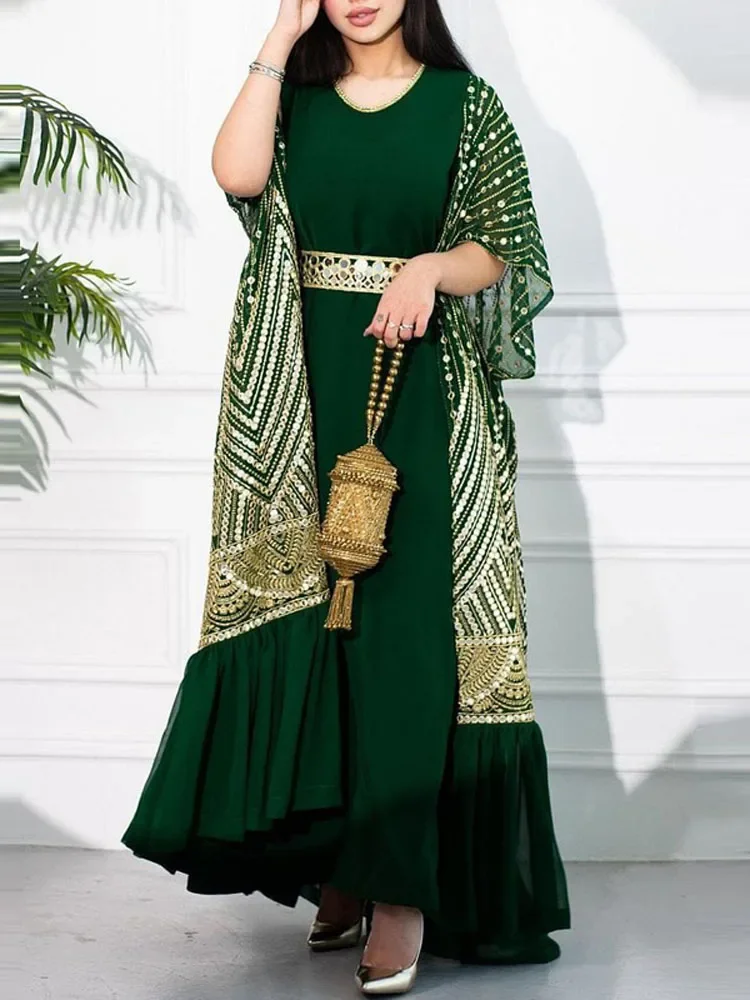 

Элегантные женские длинные платья, женское модное свободное платье с принтом, повседневное плиссированное платье-чехол в стиле ретро с кардиганом с рукавом летучая мышь