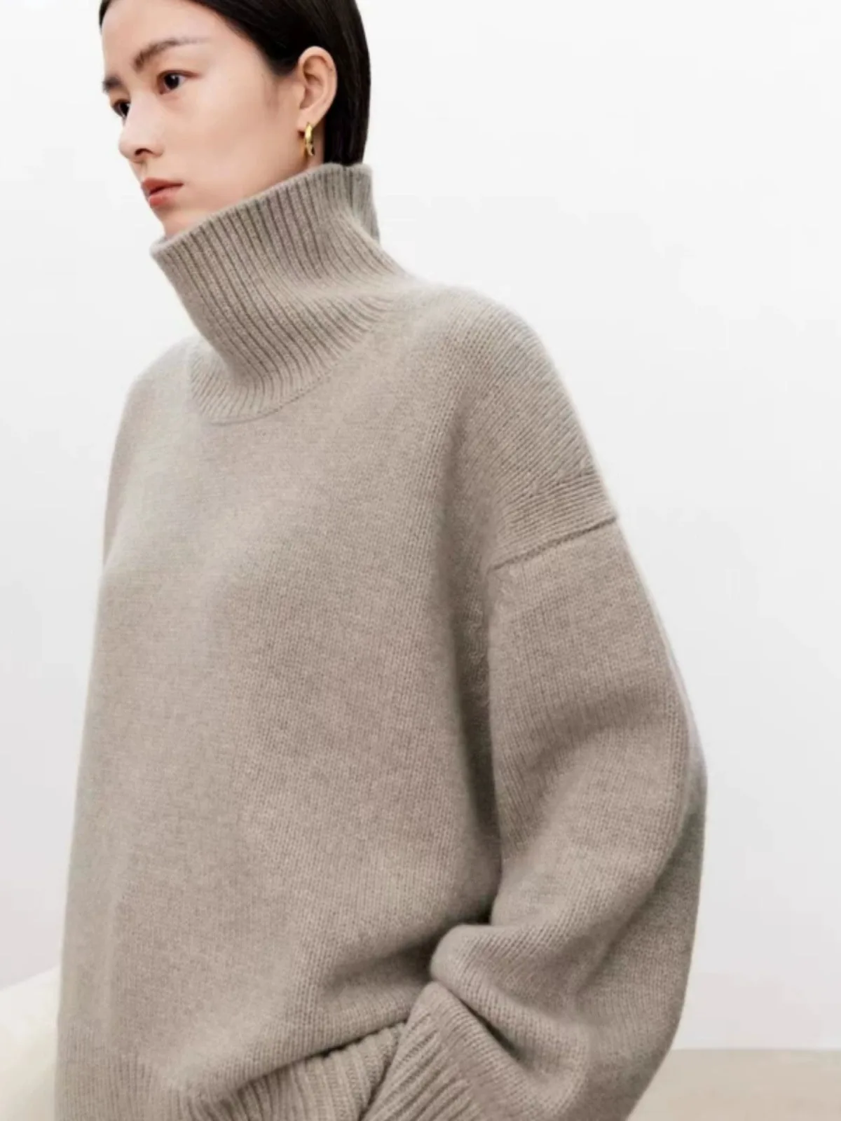 High-end soft waxy turtleneck 100%cashmere sweater women's loose thickened sweater base wool sweater 3