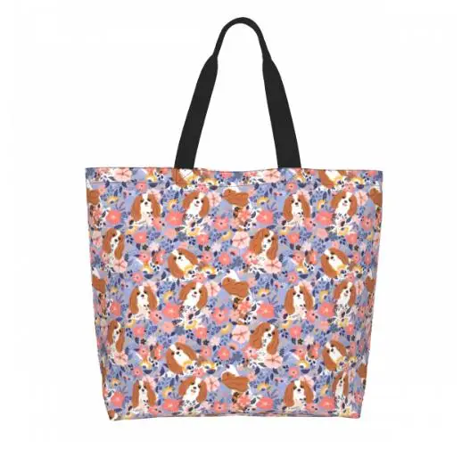 Charming Tie Dye King Charles Spaniel Puppy Tote Bag - Reusable and Colorful Shoulder Bag with Cute Cartoon Design
