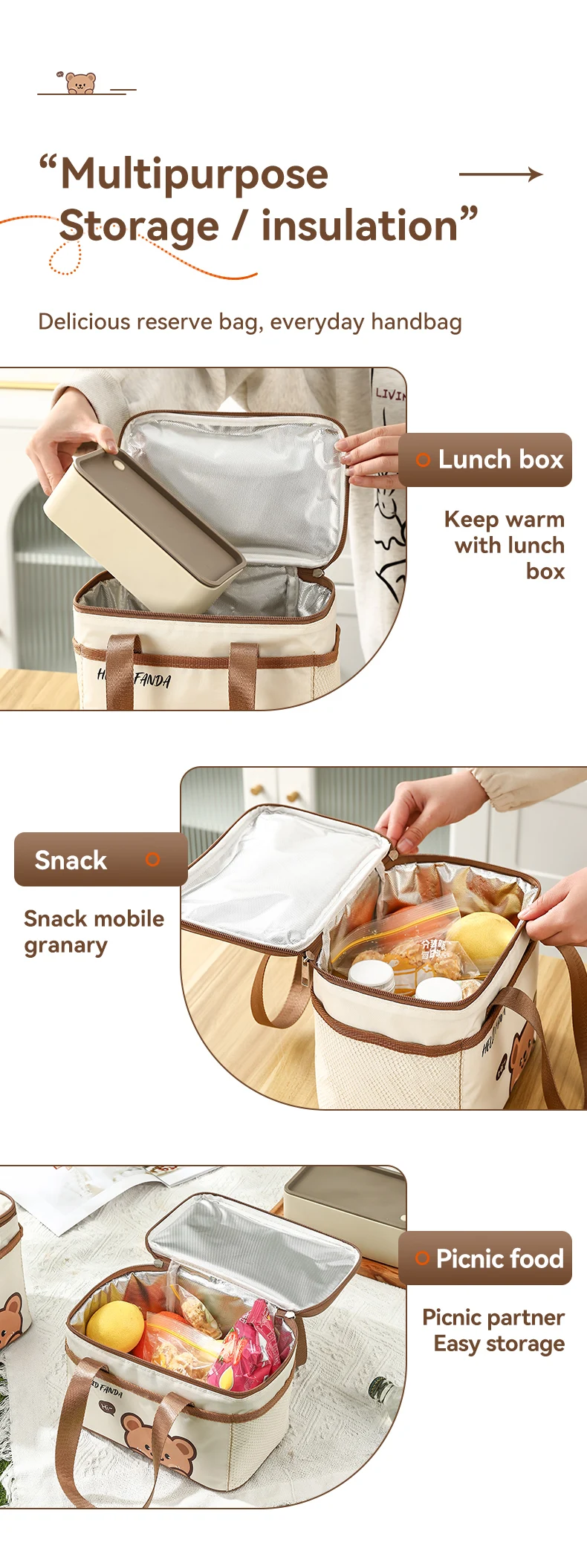 WORTHBUY Cute Thermal Lunch Box Bag Student Portable Large Capacity Insulated Lunch Bag Waterproof Reusable Picnic Cooler Bag_voghion.com