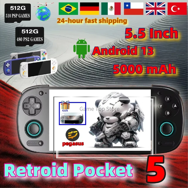 Retroid Pocket 5 Console de jeu portable rétro Consoles de jeux vidéo RP5 SD865 8 + 128G Android13 5.5 pouces OLED HD écran 512G PSP PS2 1