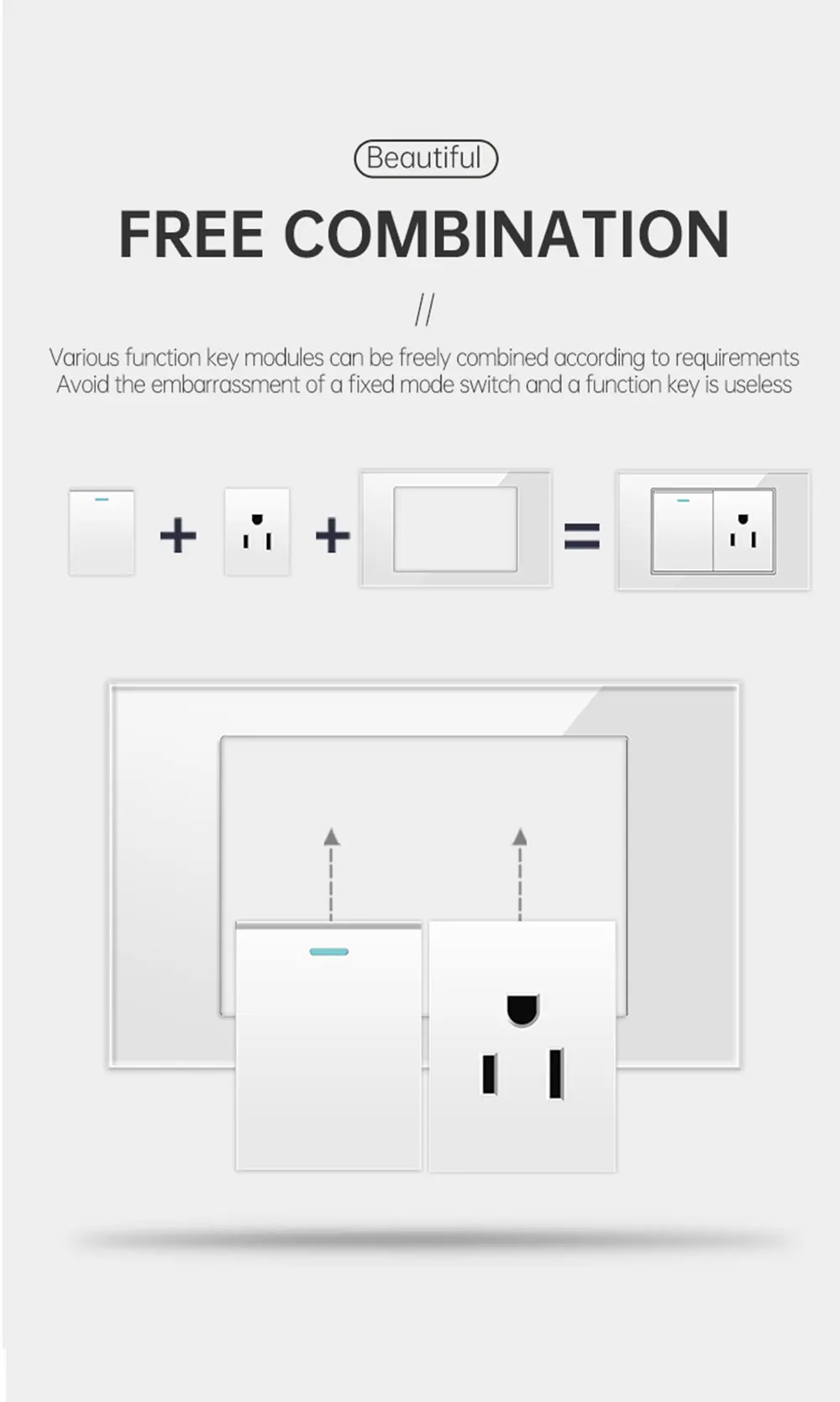 Description Picture 6 of itemEIOMR US BR Standard Wall Switch,3 Gang 1 / 2 Way,White Crystal Glass Panel,Size 118*75mm,10A Light Switch for Home Improvement