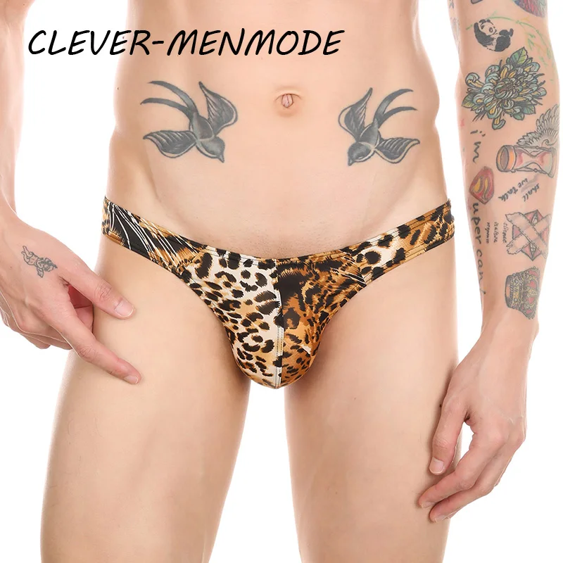 Men's Sexy Lingerie G String Penis Bag T Back Leopard Print Thong Breathable Soft Panty Print Panties Gay Bikini Briefs Suitcase ruffles lace sissy thong panties sexy underwear penis hole with bow front crotchless gay male g string underpants breathable