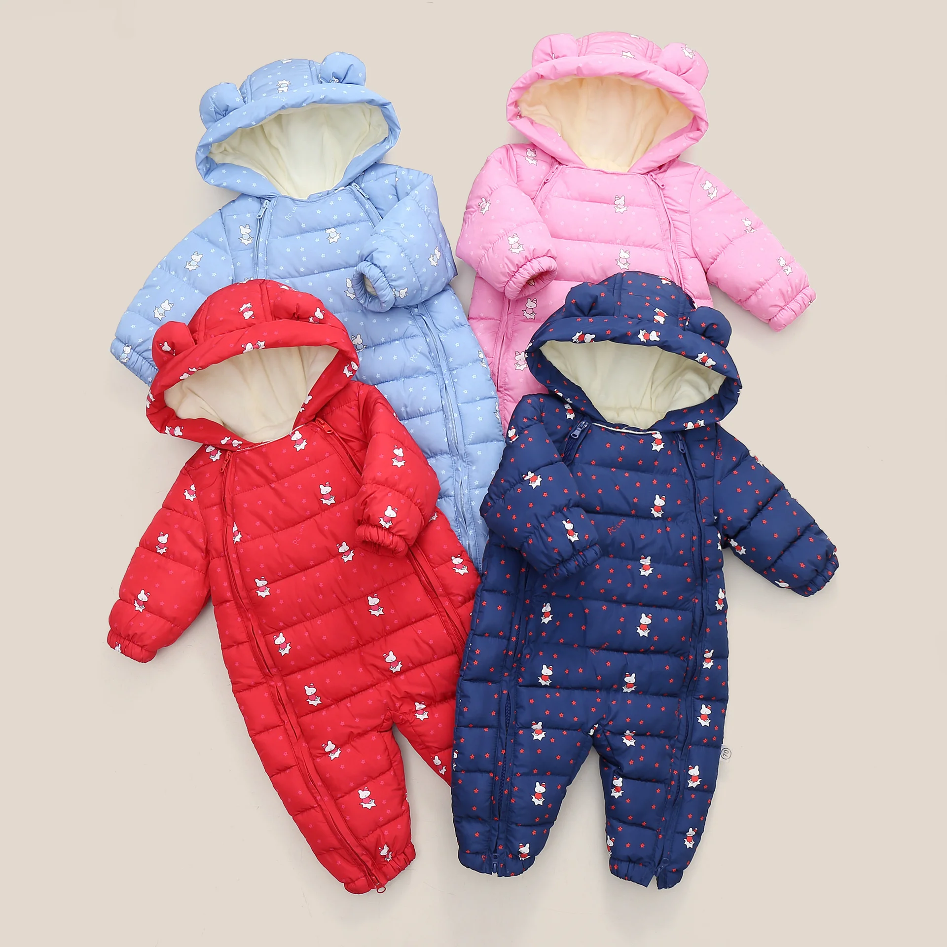 New born Baby Winter Hooded Plus Velvet Jumpsuit Boy Toddler SnowSuit Girl Cotton Overalls Rompers Flannel