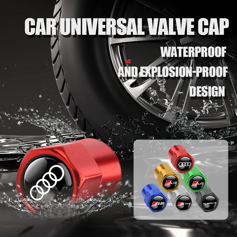 4Pcs Car Metal Wheel Tire Air Valve Core Caps Accessori Per Audi S Line Rs A4 B9 A6 A2 Q3 A3 Q5 Q7 A8 Q5 Q4 A5 A7 Rs Quattro