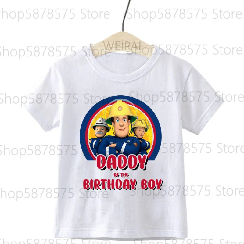 Family Matching Fireman Sam Custom Name Birthday Boy Party T-Shirt Children Birthday Tops Boy T-Shirt Gift Please Note The Name 3