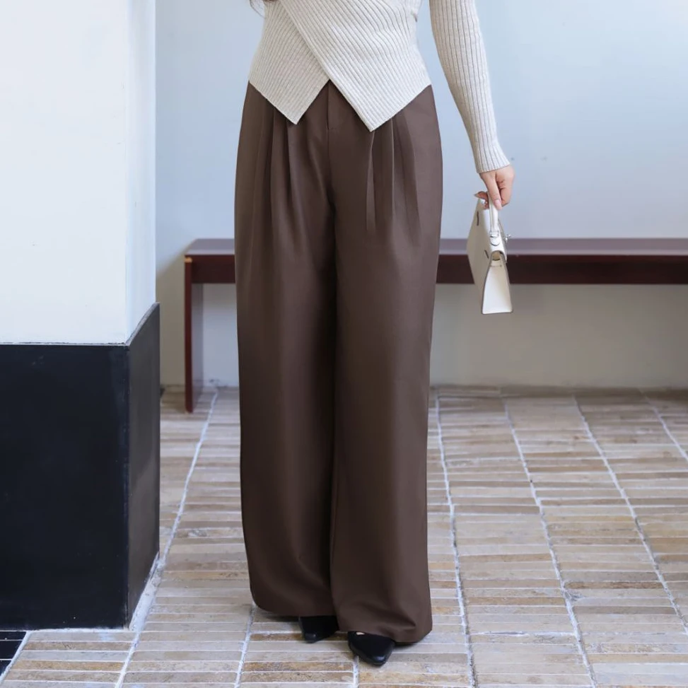 XXXXL Fashion Plus Size Women's Wide Leg Trousers Premium Minimalist Autumn And Winter New Commuting coffee-colored Suit Pants