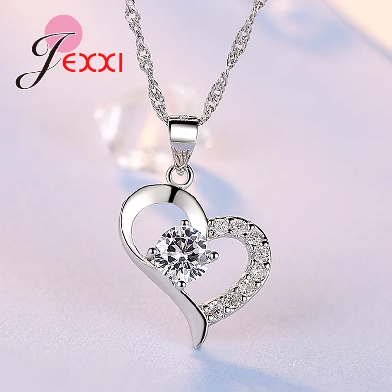 Schmucksets aus 925er-Sterlingsilber für Damen, Hochzeit, Verlobung, glänzender kubischer Zirkon, Herzanhänger, Halskette, Ohrringe – Detail 11