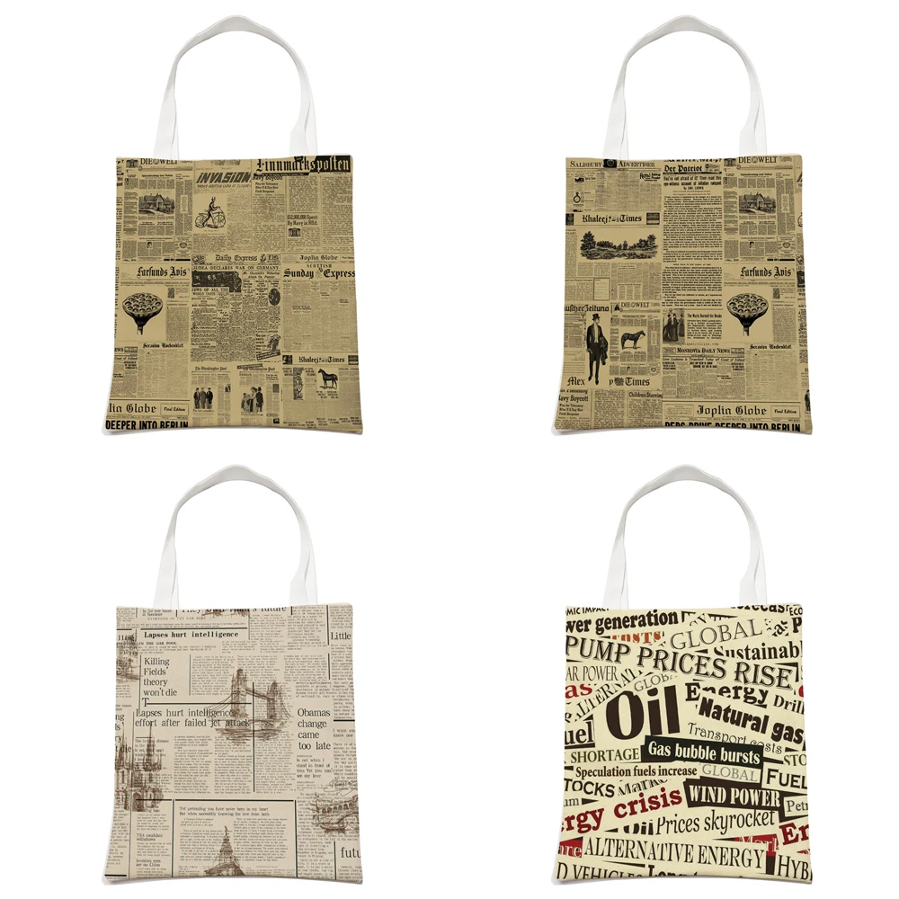 Vintage Newspaper Girl Travel Shoulder Bags Women Folding Canvas Designer  Cartoon Lady Handbags Printed Tote Shopping Bag - AliExpress