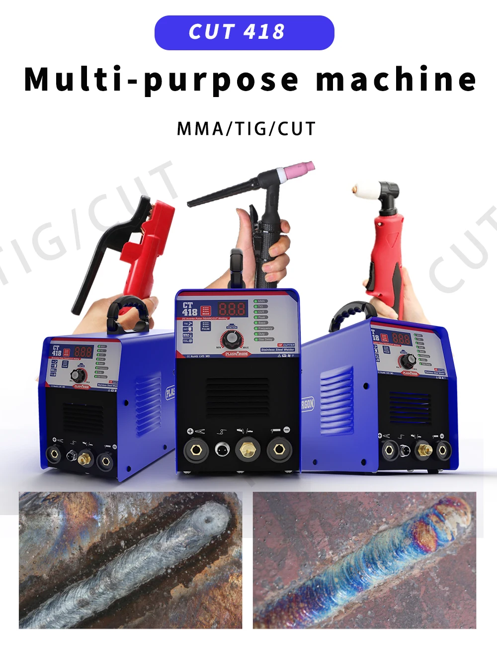 Plasmargon Plasma Cutter CT418  4 in 1 Interver Welding Machine Cutter For Metal MMA Tig Pulse Spot Welding Portable Welder 3