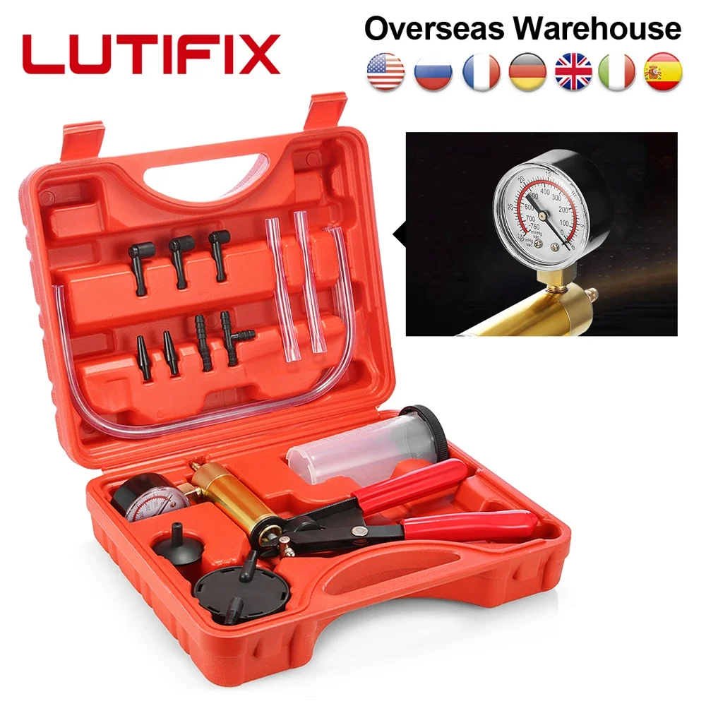 Brake Bleeder Kit Manual Vacuum Bleeding Brake Fluid Bleeder Tools Vacuum Pistol Pump Tester Kit Aluminum Pump Pressure Gauge