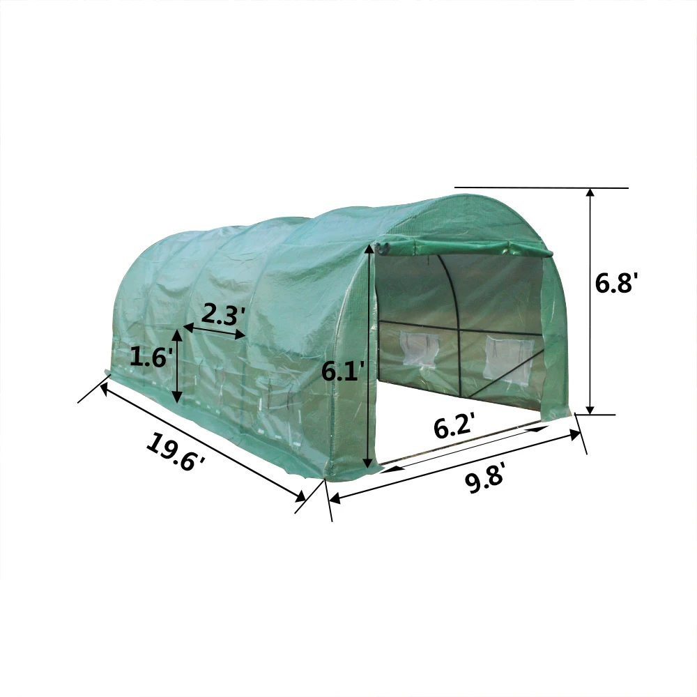 Zippered Door 12 X 10 X 7 Portable Green Houses Tunnel Tent 4 Ropes 4 Stakes Repalbel Greenhouse Large Walk-in Heavy Duty Green Garden Plant Hot House Roll-up Windows 