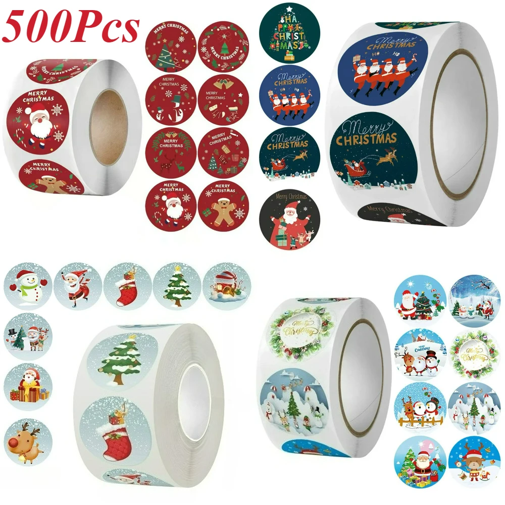 500Pcs Christmas Stickers Seal Labels Merry Christmas Theme Stickers For DIY Gift Baking Package Envelope Stationery Decoration